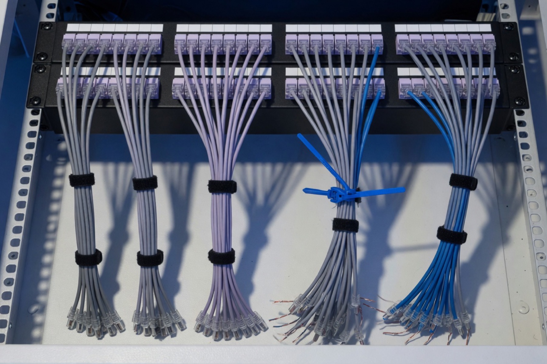 Bundled ethernet on a patch panel.